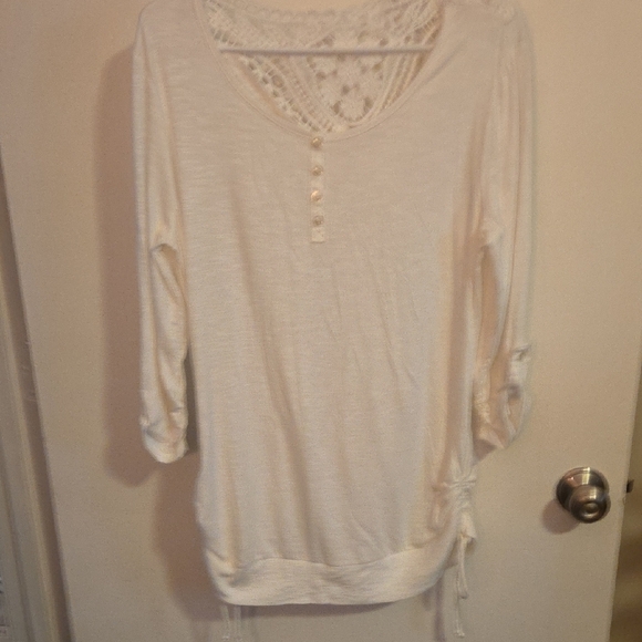 Cream With Lace 3/4 Sleeve Polo Blouse - Picture 1 of 1